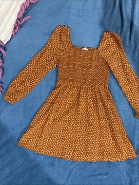 Copper Key Rust Floral Smocked Long-Sleeve Dress